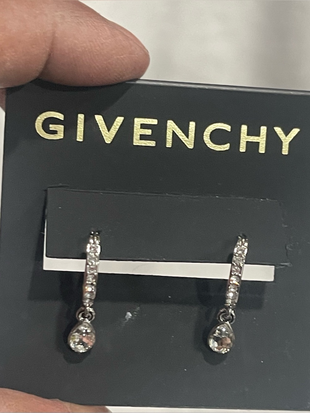 Givenchy Silver-tone Crystal Drop Hoop Earrings
